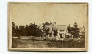 C1867 Cdv Of Gothic Style House With Picket Fence