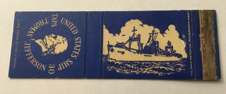 Vintage Matchbook Cover Matchcover Us Navy Uss Thomas Jefferson Tapa 30