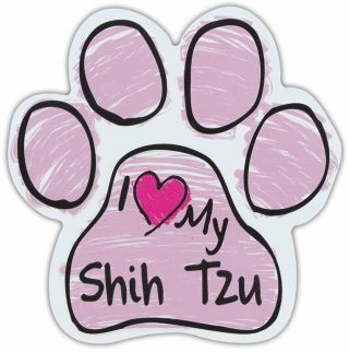 Pink Scribble Paws: I Love My Shih Tzu | Dog Paw Shaped Car Magnets