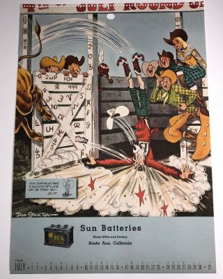 1949 Sun Auto Car Battery Calendar Sign Santa Ana California Gas Oil Stockton