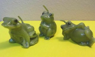 Three (3) Vintage Miniature Green Frog Figurine Wax Candles