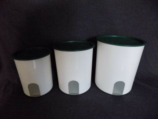 Tupperware Canister Set Of 3 One Touch See Through 2416 2418 2420 White/green