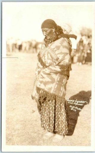 1930s Native Americana Indian Rppc Postcard Sioux Squaw & Papoose Bell Photo 119