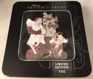 Disney Le 500 Featured Artist Pinocchio Figaro Geppetto Jumbo Box Pin