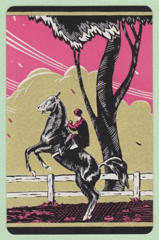 1 Single Vintage Swap/playing Card Lady Horse Rider Gold/pink Id 