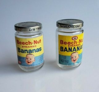 Vintage Beech - Nut Baby Food Jars With Lids - - Banana 1950s - Early 60s Advertising