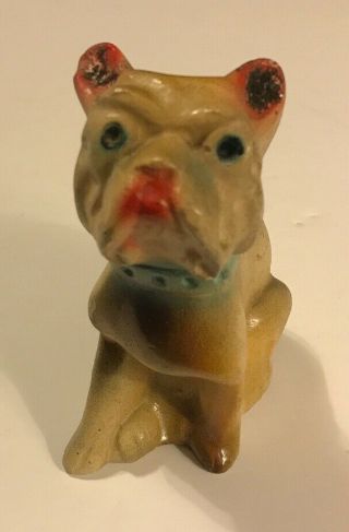 Vintage Dog Chalkware French Bulldog Statue Figure Studded Collar Carnival Prize