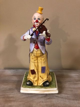 Melody In Motion Muscial Clown Playing Violin Waco Bisque Porcelain 2