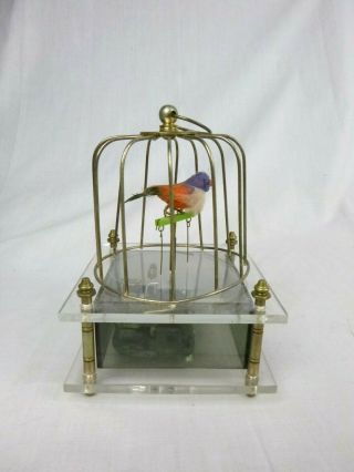 Vtg Mid Century Mechanical Apex Bird In Cage Music Box Lucite Plays My Way