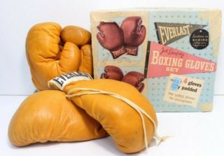 Vintage Everlast Boxing Glove Set Jack Dempsey 2 Pair,  Orig Box