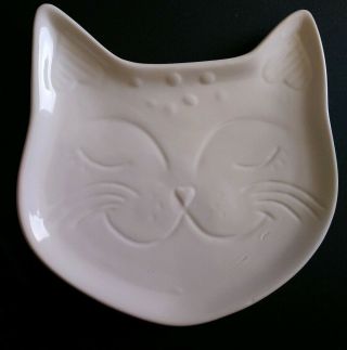 White Ceramic Cat - Face Decorative Dish / Pet Bowl / Ashtray / Trinket Tray