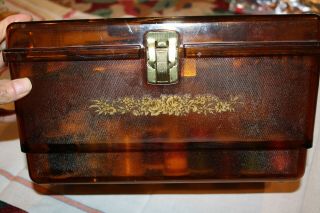 Vintage Wilson Wil - Hold Plastic Sewing Box W/ Sewing Notions Amber Brown