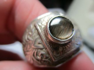 Sterling Silver 925 Estate Vintage 1930s Mens Siam Abalone Shell Ring Size 9