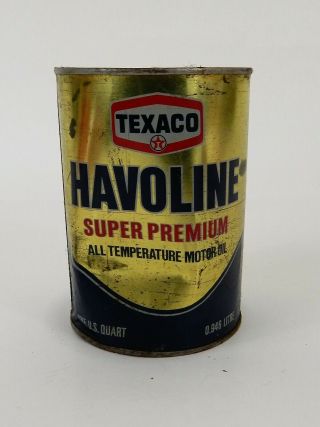 Vintage Texaco Havoline Metal 1 Quart Motor Oil Premium