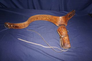 Vintage Western Leather Cowboy Gun Belt & Holster With Hammer Loop Right Hand