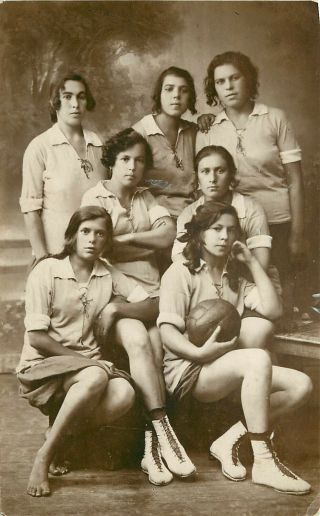 Rppc Postcard Womens Basketball Or Soccer Team Russian Photographer V.  L.  Mirkin