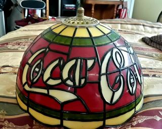 Vintage Coca - Cola Stained Glass Tiffany Style Plastic Lamp Shade 10 Inches High.