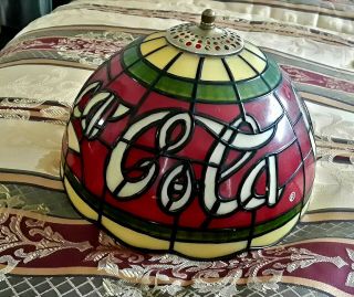 Vintage Coca - Cola Stained Glass Tiffany Style Plastic Lamp Shade 10 Inches high. 2