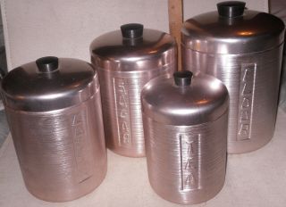 Vtg Mid Century Modern Spun Aluminum Copper Kitchen Canisters Set Made In Italy