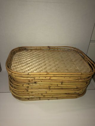 13 Vintage Bamboo Rattan Wicker Woven Serving Trays Tiki Bar Style 19x13in