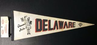 Vintage 50s 60s 9”x27” Pennant Delaware Usa