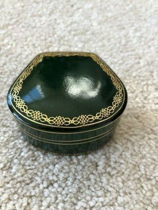 Vintage Italian Leather Round Jewelry Box Embossed Gold Made In Italy 3 "
