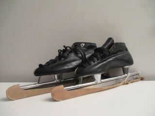 Vtg Canadian Mens Ice Speed Skates Short Track Slm Blades Size 10.  5 Black