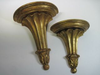 Set Of 2 Vintage Italian Florentine Gold Carved Wood Hanging Wall Shelf Italy