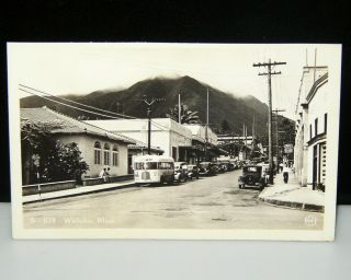 1940`s Street Scene Ford Dealer Wailuku Maui Th Hawaii Wwii Era Real Photo Rppc
