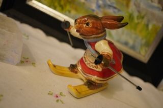 Vintage Goebel W.  Germany Sledding Bunny Rabbit Winter Holiday Figurine 33 103 - 10