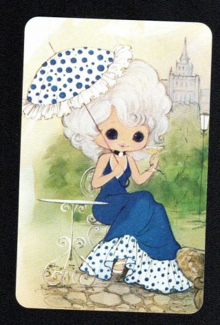 Vintage Swap Card - Pretty Girl With Parasol (blank Back)