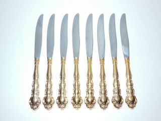 Vintage 8 - Piece Oneida Beethoven Gold Plate Stainless Steel Dinner Knife Set