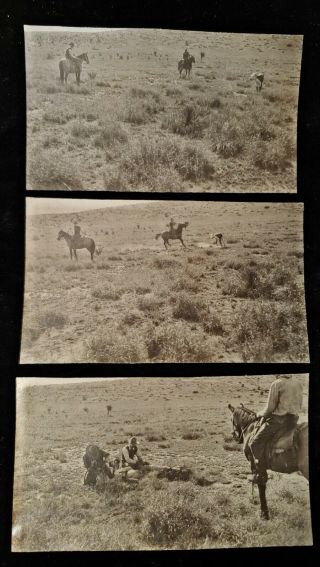 Vintage Sequence Of Photos Cowboys Roping Calf Near Marathon Texas Ca.  1920