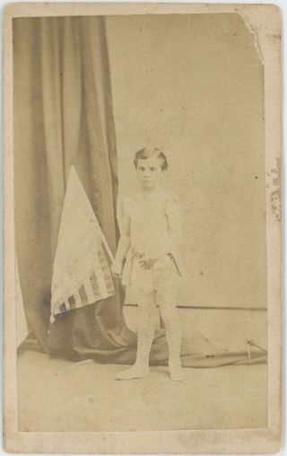 Civil War Era Boy Holding American Flag Patriotic Cdv Carte De Visite V50