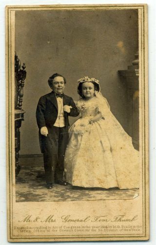 Midget Cdv With Tax Stamp - Mr.  & Mrs.  Tom Thumb - 1863 - Brady - Barnum