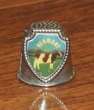 Unbranded Vermont With Enamel Cow Small Metal Collectible Souvenir Thimble
