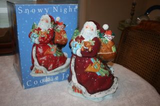 Snowy Night Christmas Santa Ceramic Cookie Jar By Susan Winget