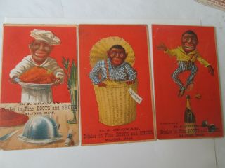 3 Black Americana Victorian Trade Cards Fine Boots And Shoes Milford Mass Ma