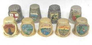9 Vintage Crested Metal Thimbles:london.  York.  La.  Miami.  And More.  Perfect