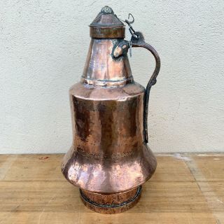 Antique Vintage Handmade Hammered Copper Bell Water Jug Pitcher