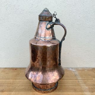 Antique Vintage Handmade Hammered Copper Bell Water Jug Pitcher 2