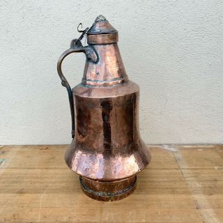 Antique Vintage Handmade Hammered Copper Bell Water Jug Pitcher 3