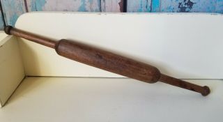 Antique Primitive Hand Turned One Piece Solid Wood Small Rolling Pin Ball Ends