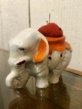 Vintage Porcelain Elephant Pin Cushion Made In Japan