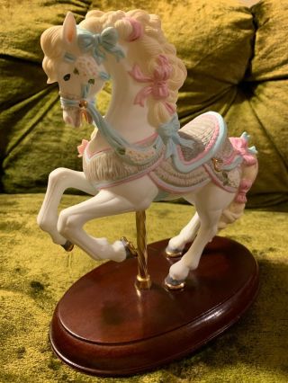 Vtg Lenox Rare Vintage 1987 Carousel Horse Porcelain Wooden Stand & Tag