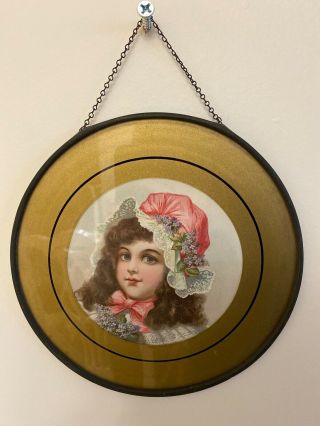 Victorian Antique Chimney Flue Cover Victorian Girl With Pink Hat