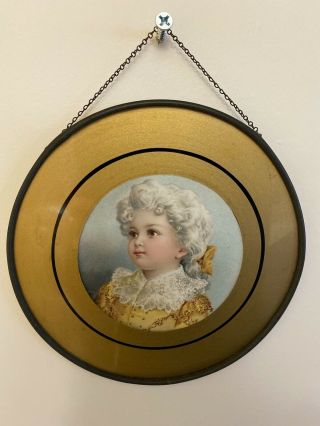 Victorian Antique Chimney Flue Cover Victorian Child And Gold Hair Bow