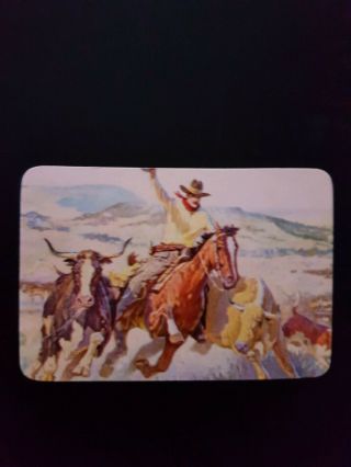 Vintage Swap Card Lithograph Cowboy & Horses Us Blank Back