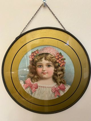 Victorian Antique Chimney Flue Cover Victorian Girl With Pink Bows