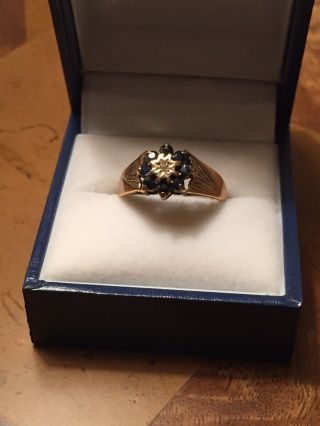 Vintage 9ct Gold Sapphire & Diamond Ring Size N 1/2 Traditional Setting
